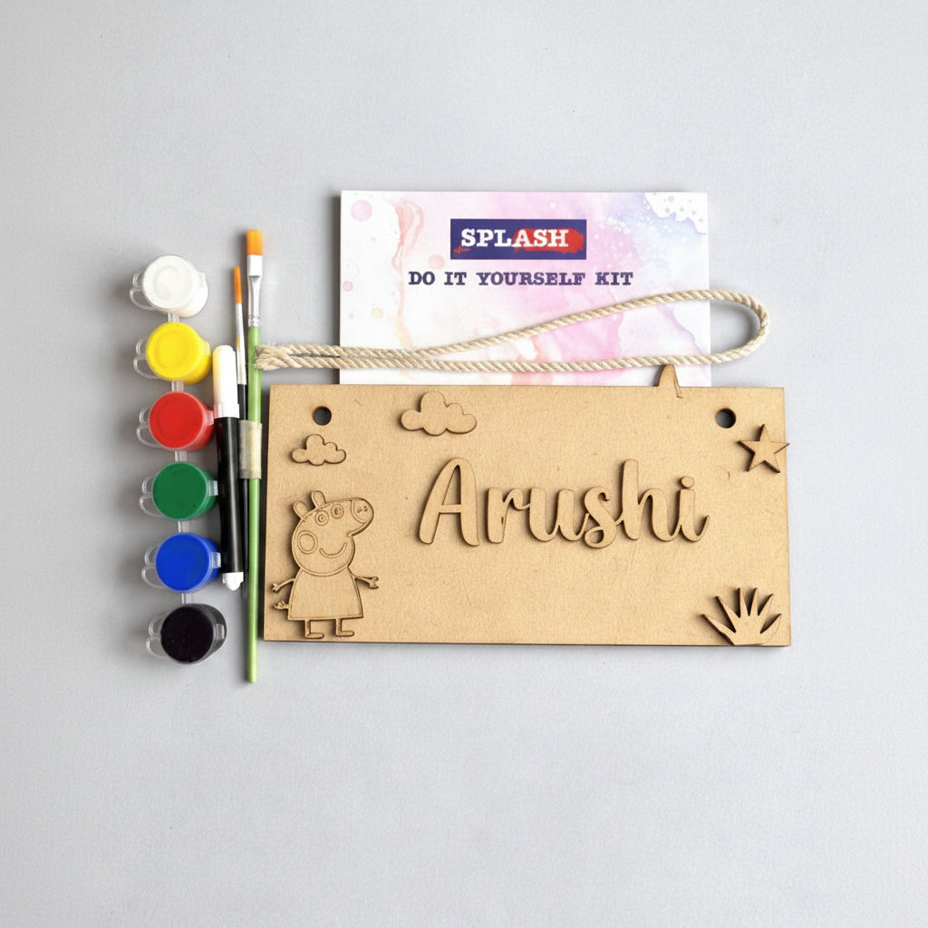 Peppa Pig Theme Nameboard DIY Kit for Kids | Personalized Paint Your Own Name Board | Birthday Return Gift I SPLASH DIY