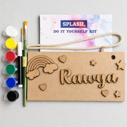 Rainbow Nameboard DIY Kit for Kids | Personalized Paint Your Own Name Board | Birthday Return Gift I SPLASH DIY