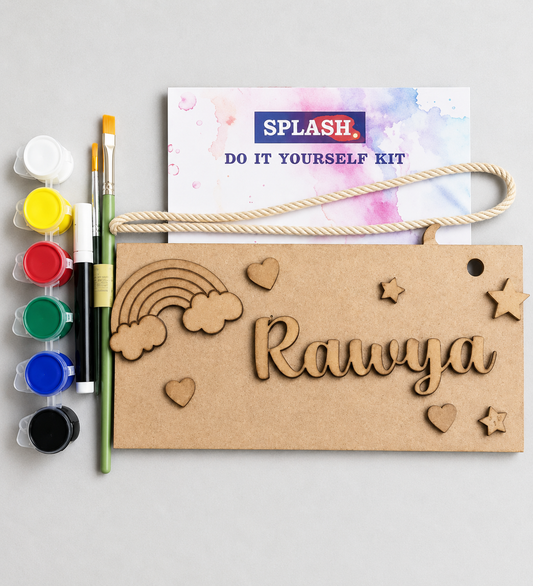 Rainbow Nameboard DIY Kit for Kids | Personalized Paint Your Own Name Board | Birthday Return Gift I SPLASH DIY
