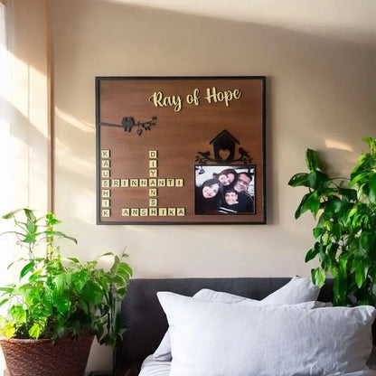 Ray of Hope- Custom Family Crossword Photo Frame - Wall hanging