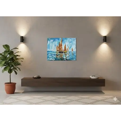Sails of Tranquility – Textured Seascape Art (Original) - paintings