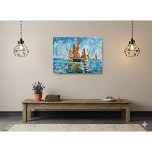 Sails of Tranquility – Textured Seascape Art (Original) - paintings