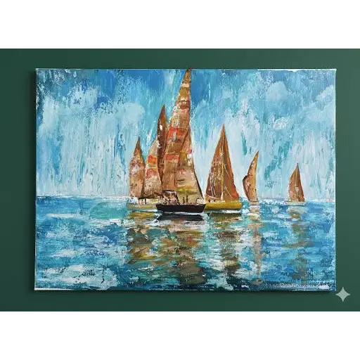 Sails of Tranquility – Textured Seascape Art (Original) - paintings