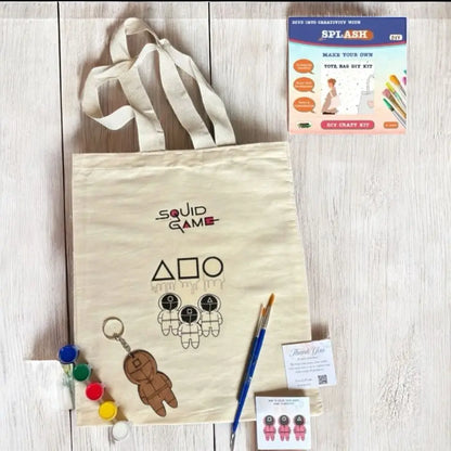 Squid Game tote bag painting and fridge magnet DIY kit with colors and art tools for kids