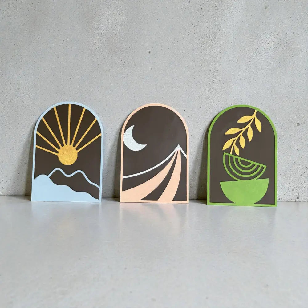 Sun-Moon-Growth Wall Hanging (Set of 3) Wall Decor - 38cm X 25cm / MDF Wood - Wall hanging
