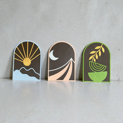 Sun-Moon-Growth Wall Hanging (Set of 3) Wall Decor - 38cm X 25cm / MDF Wood - Wall hanging