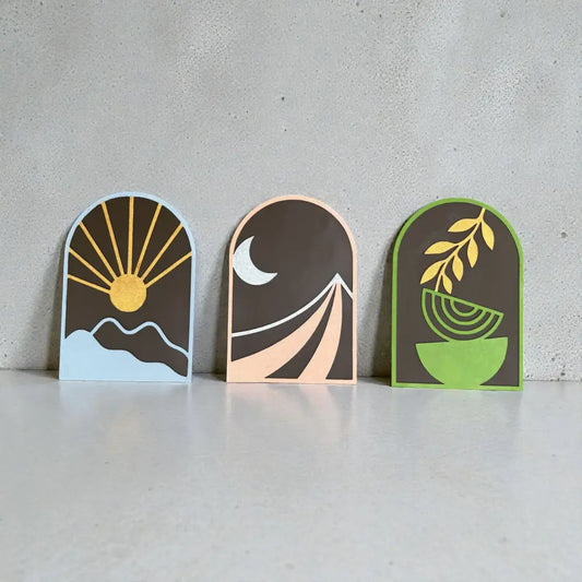 Sun-Moon-Growth Wall Hanging (Set of 3) Wall Decor - 38cm X 25cm / MDF Wood - Wall hanging
