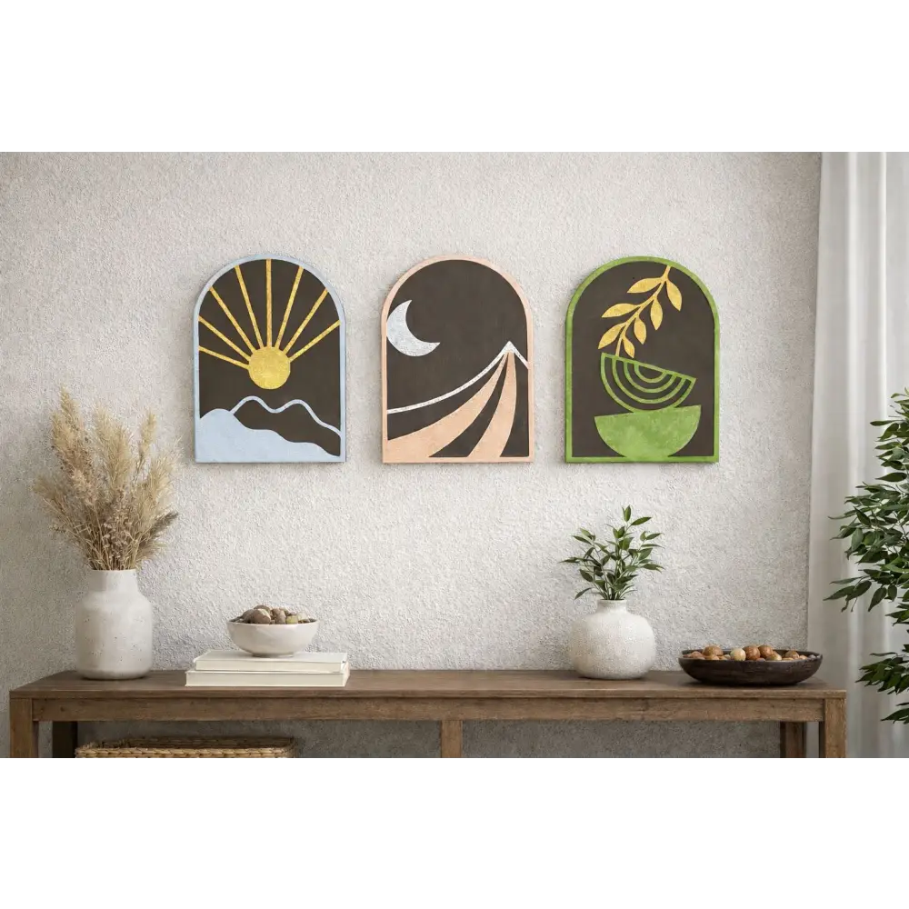 Sun-Moon-Growth Wall Hanging (Set of 3) Wall Decor - 38cm X 25cm / MDF Wood - Wall hanging