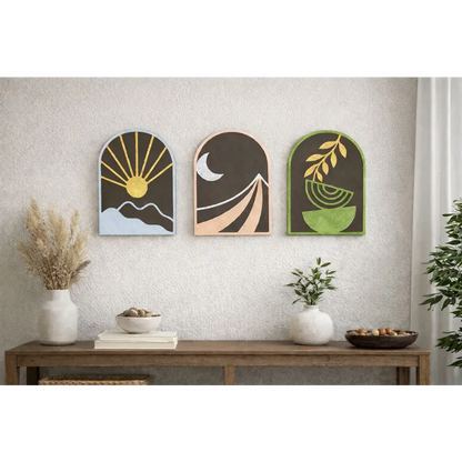 Sun-Moon-Growth Wall Hanging (Set of 3) Wall Decor - 38cm X 25cm / MDF Wood - Wall hanging