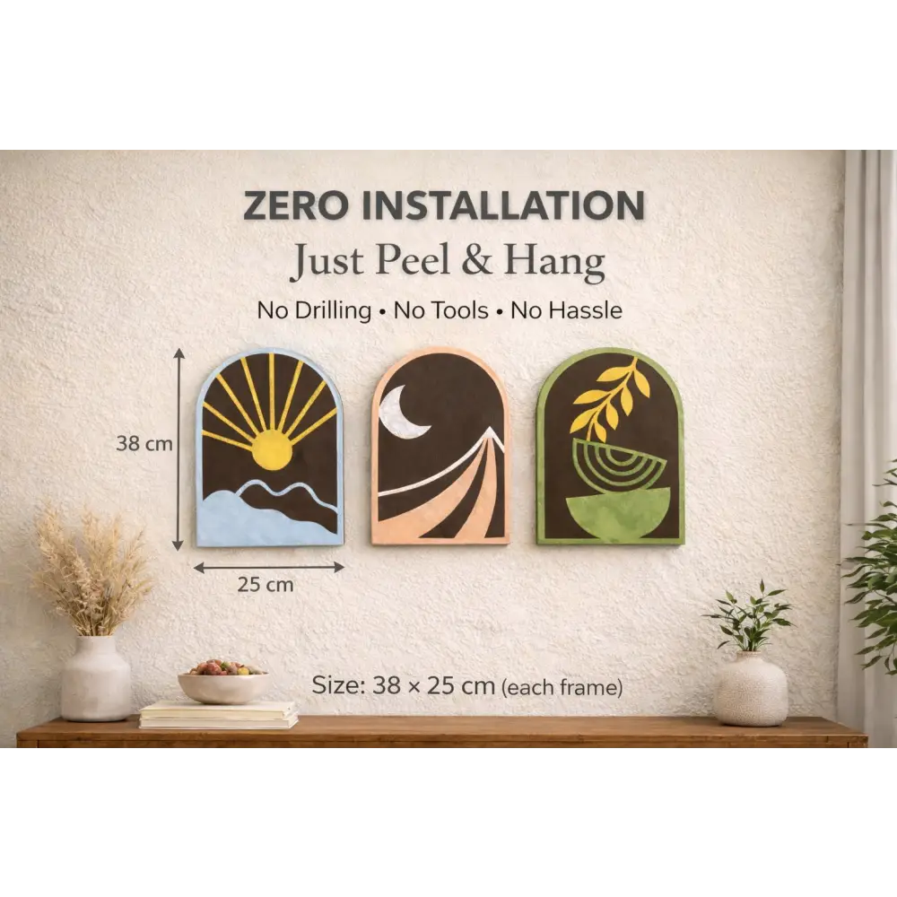 Sun-Moon-Growth Wall Hanging (Set of 3) Wall Decor - 38cm X 25cm / MDF Wood - Wall hanging