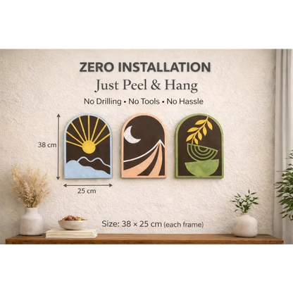 Sun-Moon-Growth Wall Hanging (Set of 3) Wall Decor - 38cm X 25cm / MDF Wood - Wall hanging