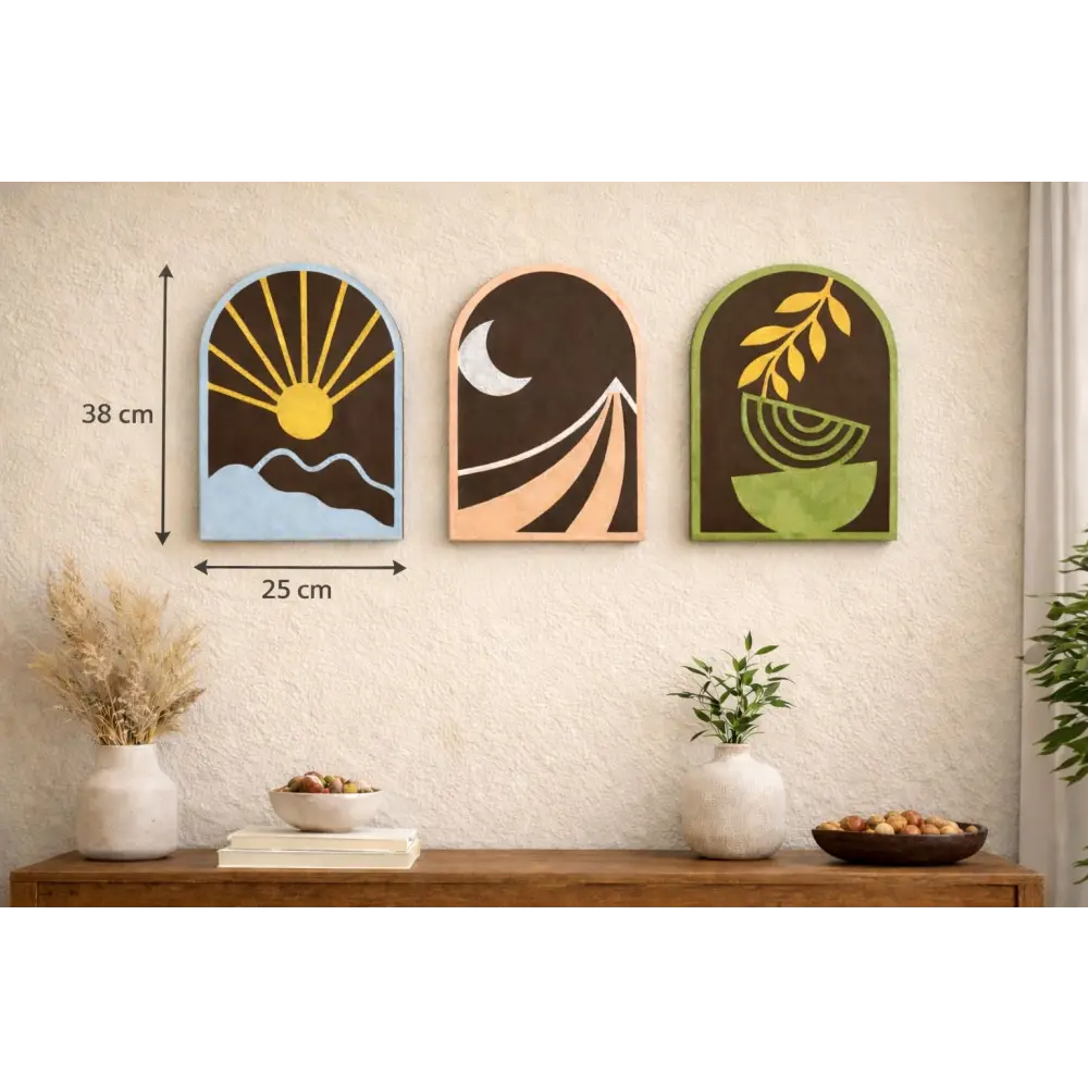 Sun-Moon-Growth Wall Hanging (Set of 3) Wall Decor - 38cm X 25cm / MDF Wood - Wall hanging
