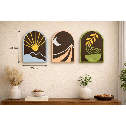 Sun-Moon-Growth Wall Hanging (Set of 3) Wall Decor - 38cm X 25cm / MDF Wood - Wall hanging