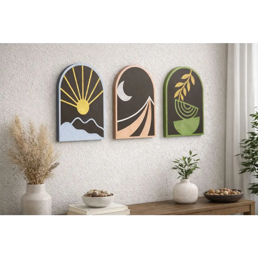 Sun-Moon-Growth Wall Hanging (Set of 3) Wall Decor - 38cm X 25cm / MDF Wood - Wall hanging