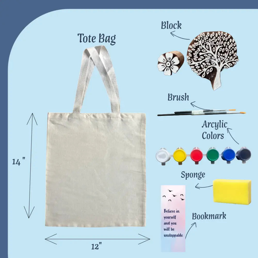 Tree & Flower Block Painting DIY Kit with Tote Bag | Paint Your Own Wooden Blocks & Tote Bag | SPLASH DIY by Splash