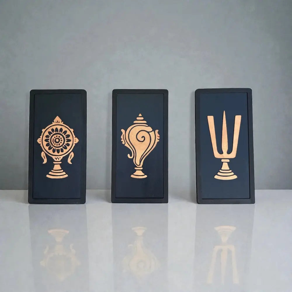 Trinity of Strength – Modern Spiritual Wall Art (Set of 3) | Wall decor - Black / 38 cm × 19 cm / MDF Wood - Wall