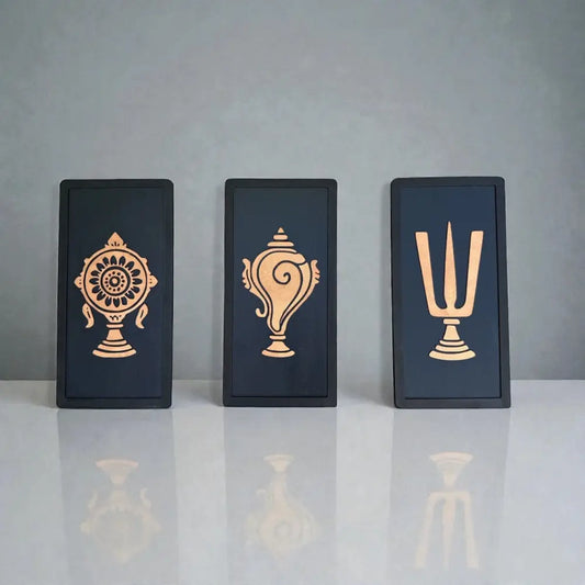 Trinity of Strength – Modern Spiritual Wall Art (Set of 3) | Wall decor - Black / 38 cm × 19 cm / MDF Wood - Wall