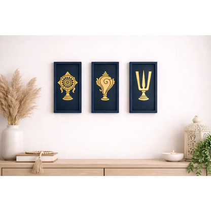 Trinity of Strength – Modern Spiritual Wall Art (Set of 3) | Wall decor - Blue / 38 cm × 19 cm / MDF Wood - Wall hanging