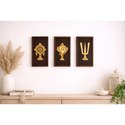 Trinity of Strength – Modern Spiritual Wall Art (Set of 3) | Wall decor - Brown / 38 cm × 19 cm / MDF Wood - Wall