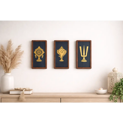 Trinity of Strength – Modern Spiritual Wall Art (Set of 3) | Wall decor - Brown-Black / 38 cm × 19 cm / MDF Wood - Wall