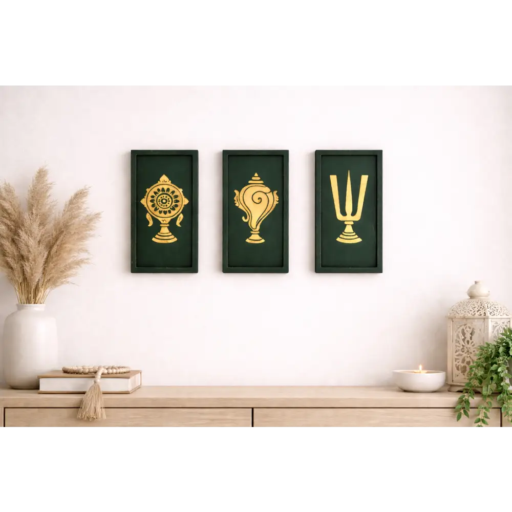 Trinity of Strength – Modern Spiritual Wall Art (Set of 3) | Wall decor - Green / 38 cm × 19 cm / MDF Wood - Wall