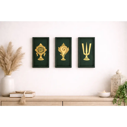 Trinity of Strength – Modern Spiritual Wall Art (Set of 3) | Wall decor - Green / 38 cm × 19 cm / MDF Wood - Wall