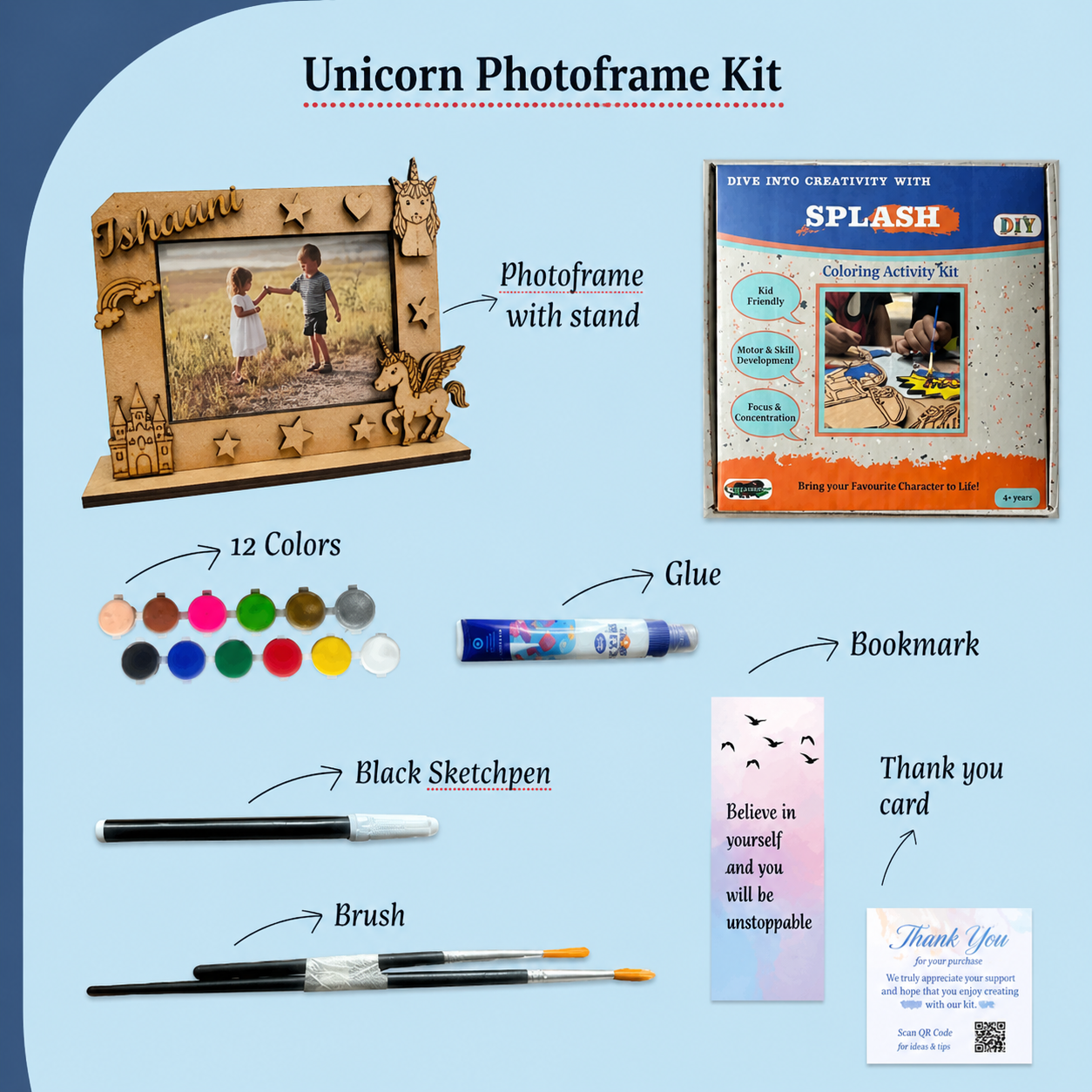 Unicorn DIY Photo Frame Kit for Kids | Paint Your Own Photo Frame | SPLASH DIY by Splash Arts - photoframe