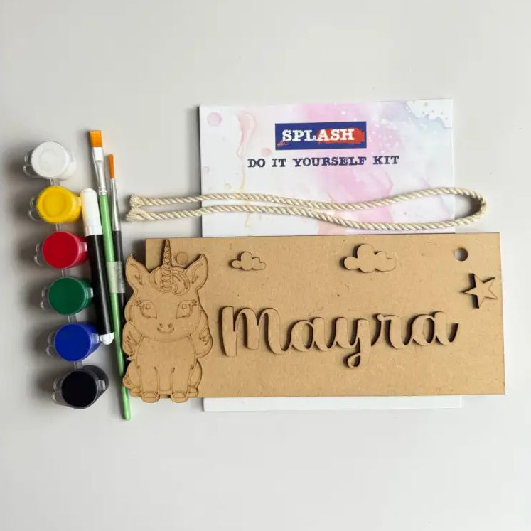 Unicorn Nameboard DIY Kit for Kids | Personalized Paint Your Own Name Board | Birthday Return Gift I SPLASH DIY