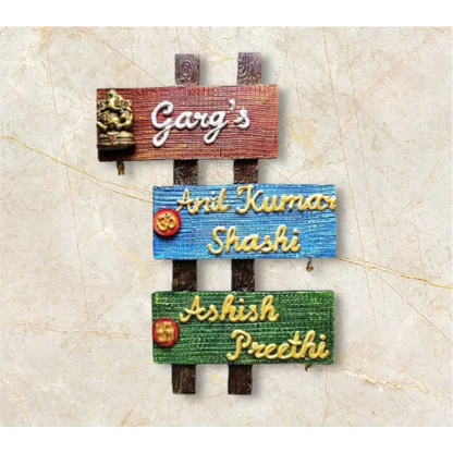 Wooden Ganesha Ohm Swastik Nameplate - nameplate